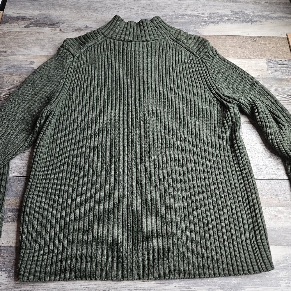 Land's End 90s Y2K Style Zip Front Cardigan Sweater Cable Knit Army Green Large - Picture 10 of 13